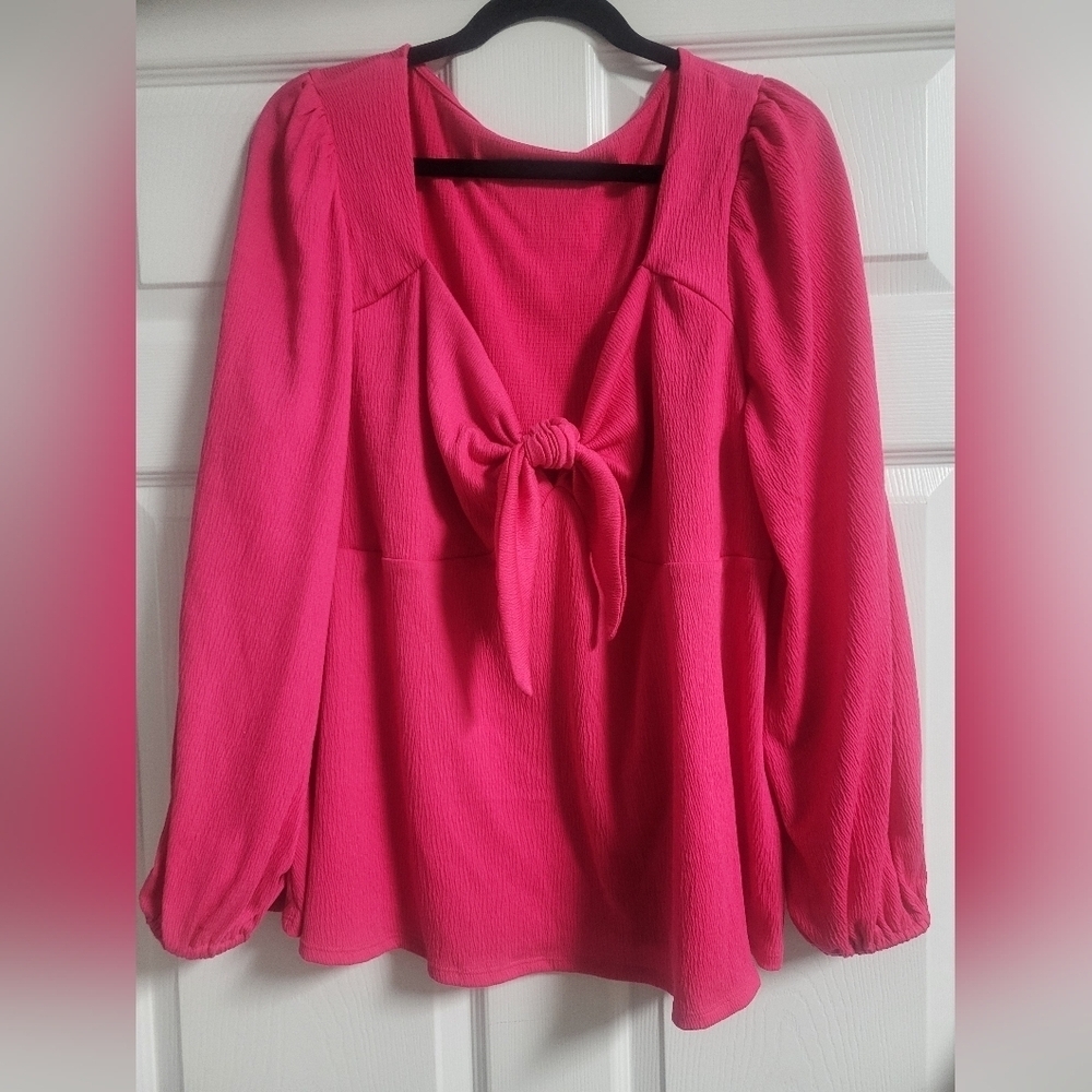 Ava & Viv - Women's Hot Pink Tie Top- Size 1X